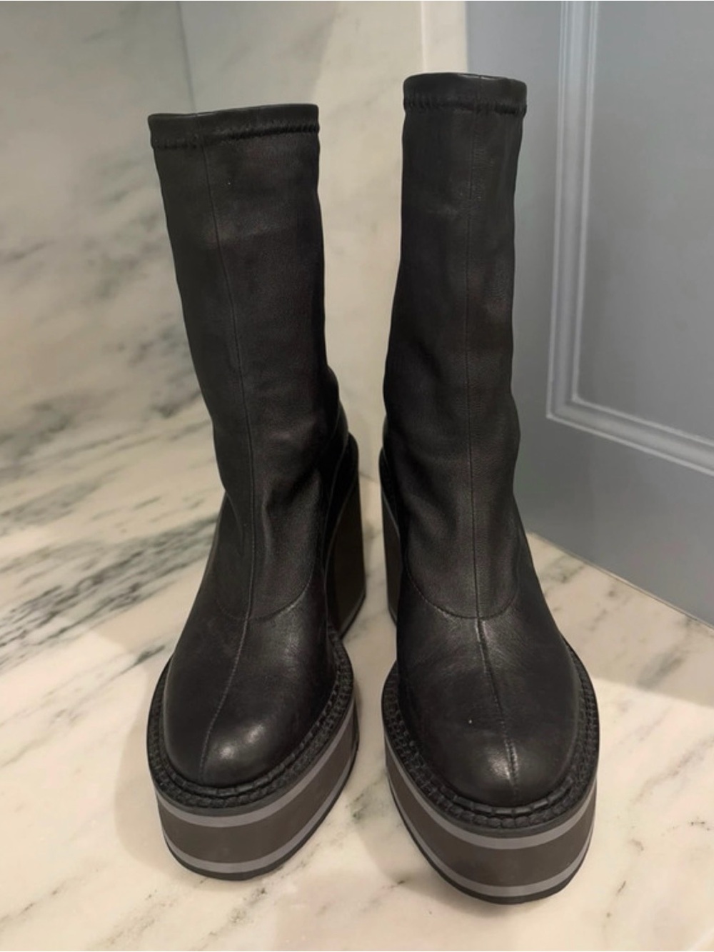 Robert Clergerie Black Leather Platform Ankle Boots